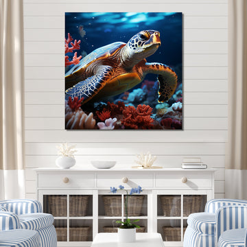 Abstract Serenity - Turtle Framed Canvas Art